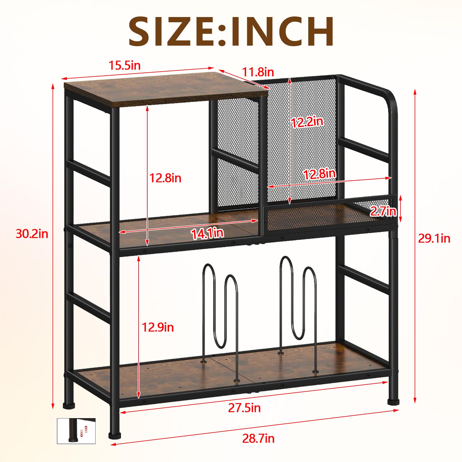 Support de tourne-disque à 3 niveaux - Peut contenir jusqu'à 150 albums - 72,9 x 76,7 x 30 cm - Rustique - Pour salon, chambre à coucher et magazines