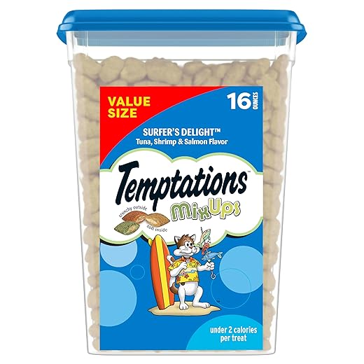 Temptations MixUps Surfer's Delight Flavor Crunchy and Soft Cat Treats, 16 oz. Tub