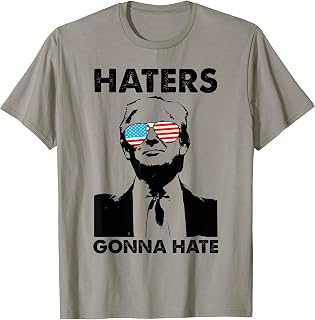 Funny Trump 2024 Haters Gonna Hate Glasses American Flag T-Shirt for Women Men