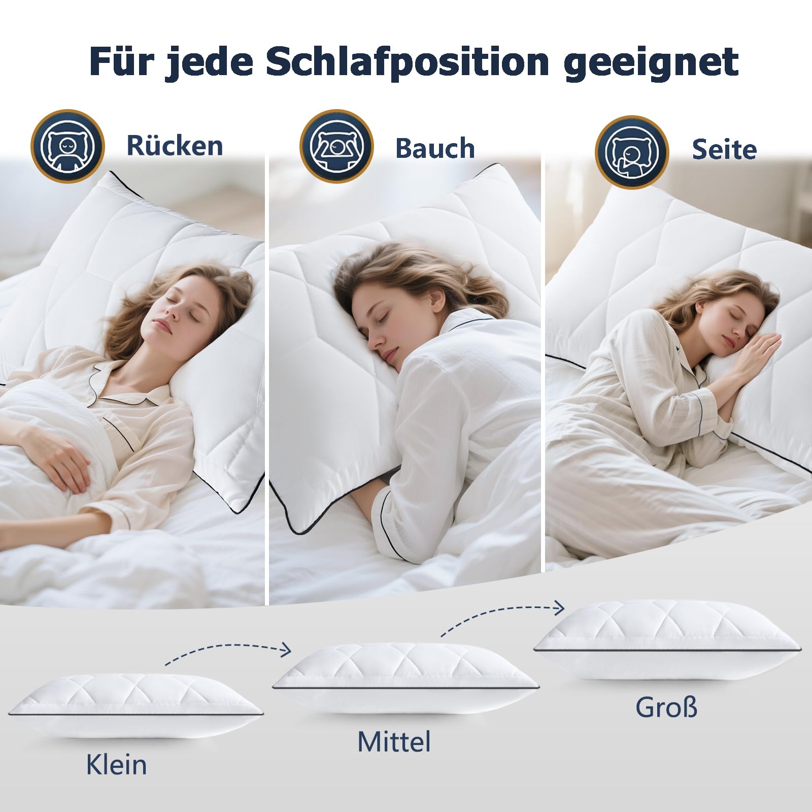 Kopfkissen 40x80 2er Set, Kissen mit Reißverschluss & Höhenverstellbar, Seiten-,Rücken-& Bauchschläfer Atmungsaktiv & Waschbar, Oeko-TEX Geprüft, für Allergiker, Schlafkissen für Bett & Sofa
