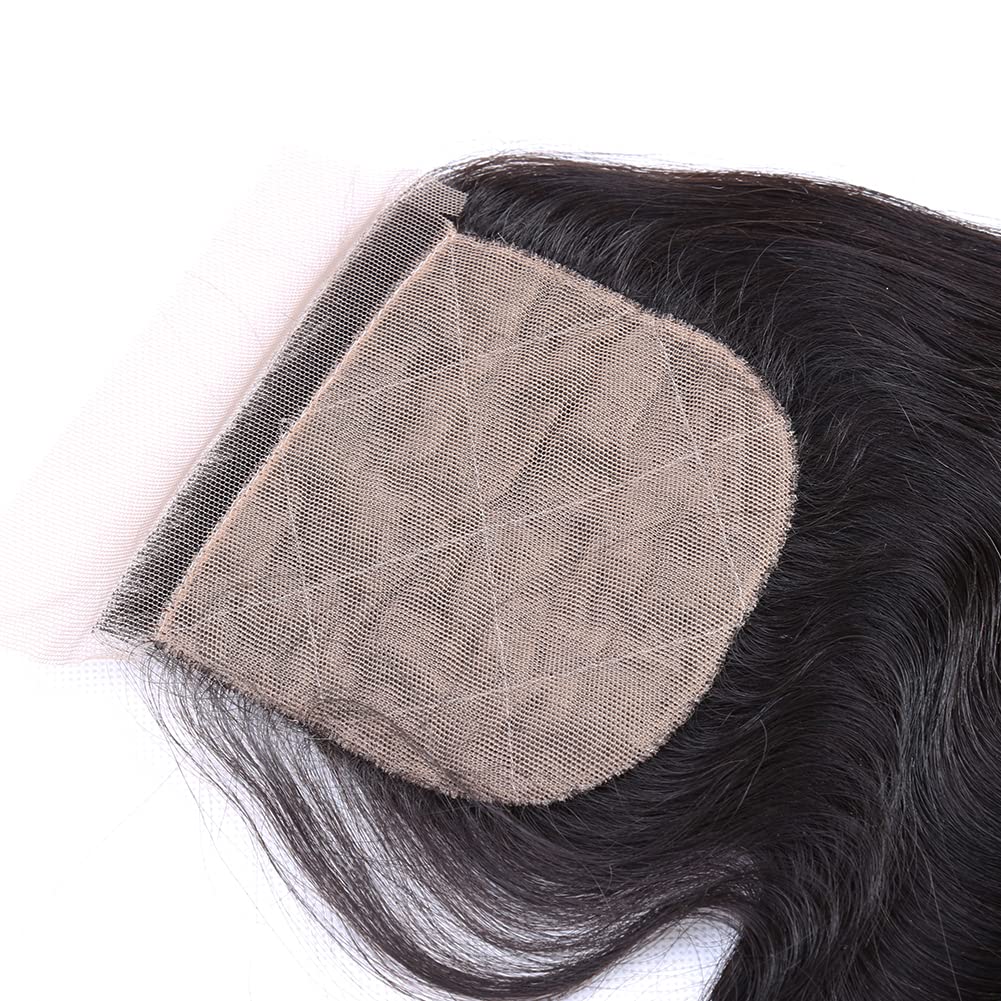 10A 14" Silk Base Closure with Baby Hair Body Wave Virgin Hair Closure 4"X4" Free Part Natural Color