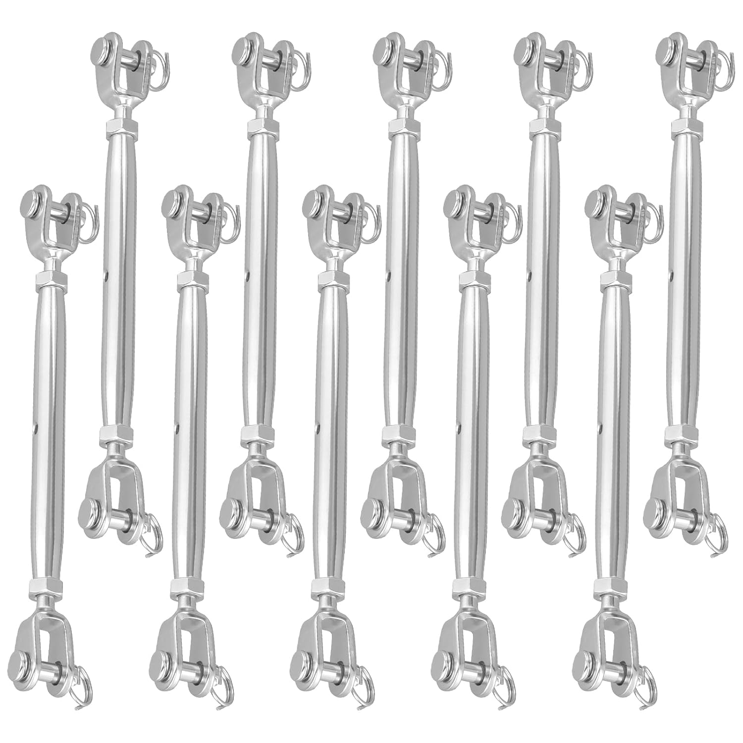 10 PCS M6 Turnbuckle, 1/4 x 6 Inch Closed Body Jaw and Jaw Turnbuckles 304 Stainless Steel Turnbuckle Tensioner for Cable Wire, Rope, Chain, 1100 lbs Working Load Limit