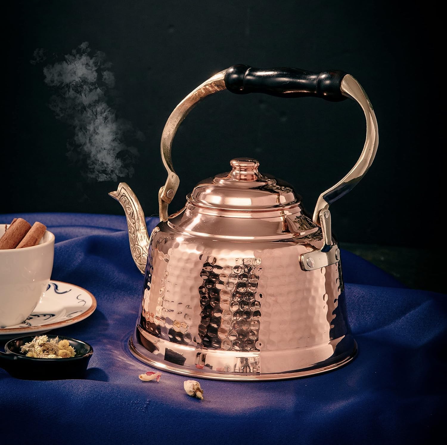 DEMMEX Tea Lover's Copper Teapot, Heavy Gauge 1mm Thick Hammered Solid Copper, Copper Tea Pot Kettle Stovetop Teapot, Tin Lined, Handmade (1.6-Quarts)