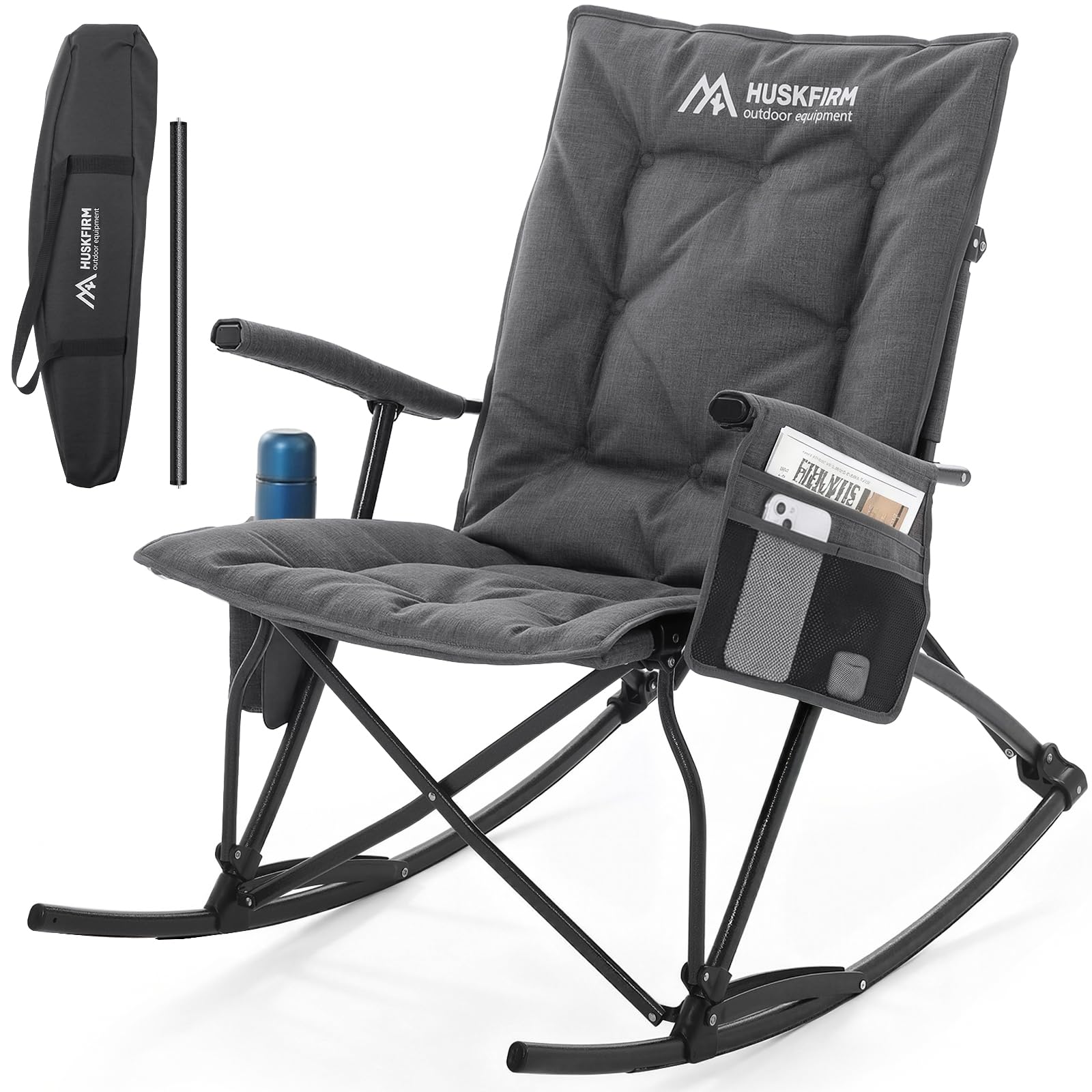 Photo 1 of ***STOCK PHOTO FOR REFERENCE ONLY***
Huskfirm Oversized Rocking Camping Chair Folding Rocking Chair with High Back Padded Outdoor Rocking Chair Heavy Duty Portable Rocker Chair for Camping, Lawn and Patio, Supports Up to 400 lbs, Grey