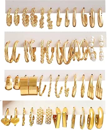 VIROMY Gold Hoop Earrings Set - 14K Plated Chunky Open Hoops 3 Style Collection