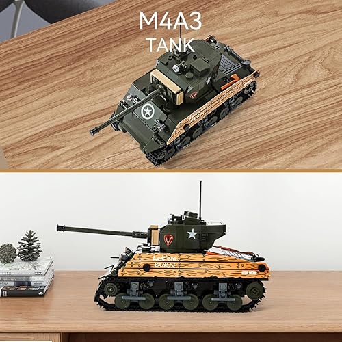 Miniatura 2 de DAHONPA Sherman M4A3 - Bloque de construcción del ejército de tanque de batalla principal (715 unidades), modelo de colección histórica militar de