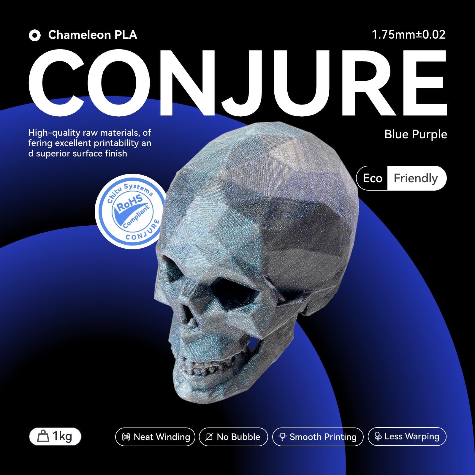 Chitu Systems Conjure - Filamento per stampante 3D in PLA camaleonte, 2 kg, 1,75 mm, doppio colore blu viola, glitter luccicanti per diverse luci e angoli (A-Chameleon PLA-Blue Purple 2 kg)