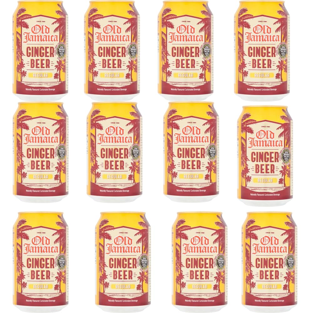 Old-Jamaicca Ginger Beer Regular 330ml - Carbonated Ginger Beer Flavour Soft Drink with Sugar and Sweetener (12 Cans)