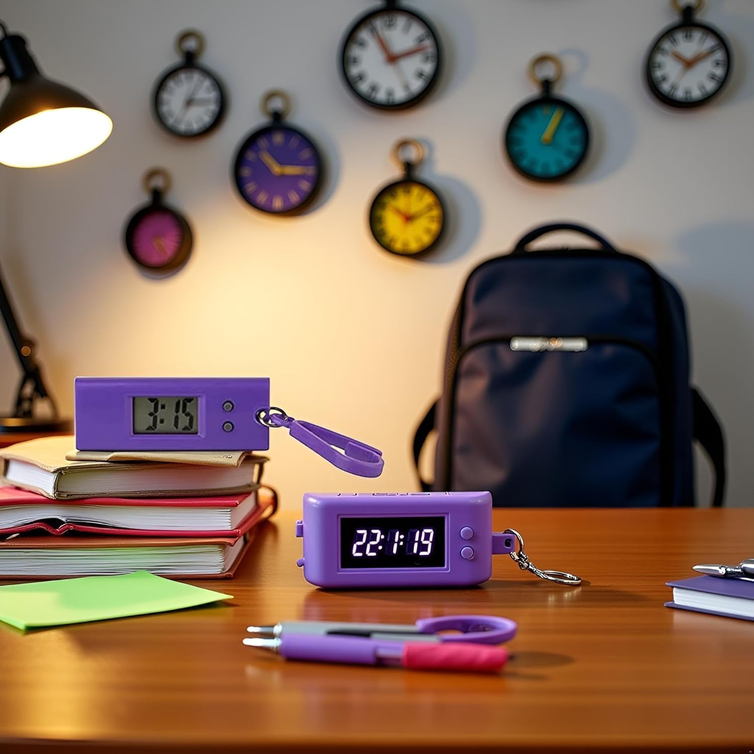 Purple Mini Digital Keychain Watches Portable Keychain Pocket Watch Backpack Clip for Lanyard Backpack, Useful and Practical,Novelty Watches Key Buckle Clip on Unisex