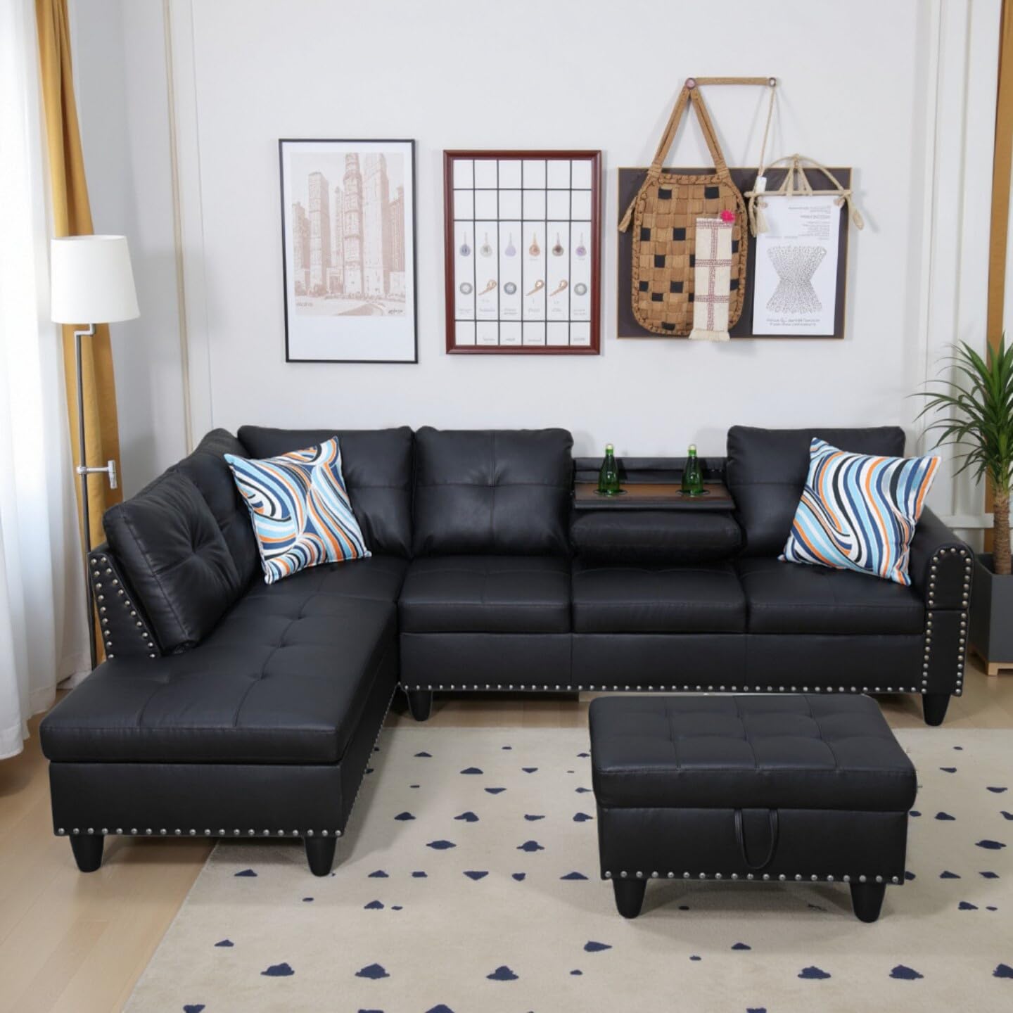 Amazon.com: ChicFurnit 97 Inch L Shaped Sofa Couch with Cup Holder
