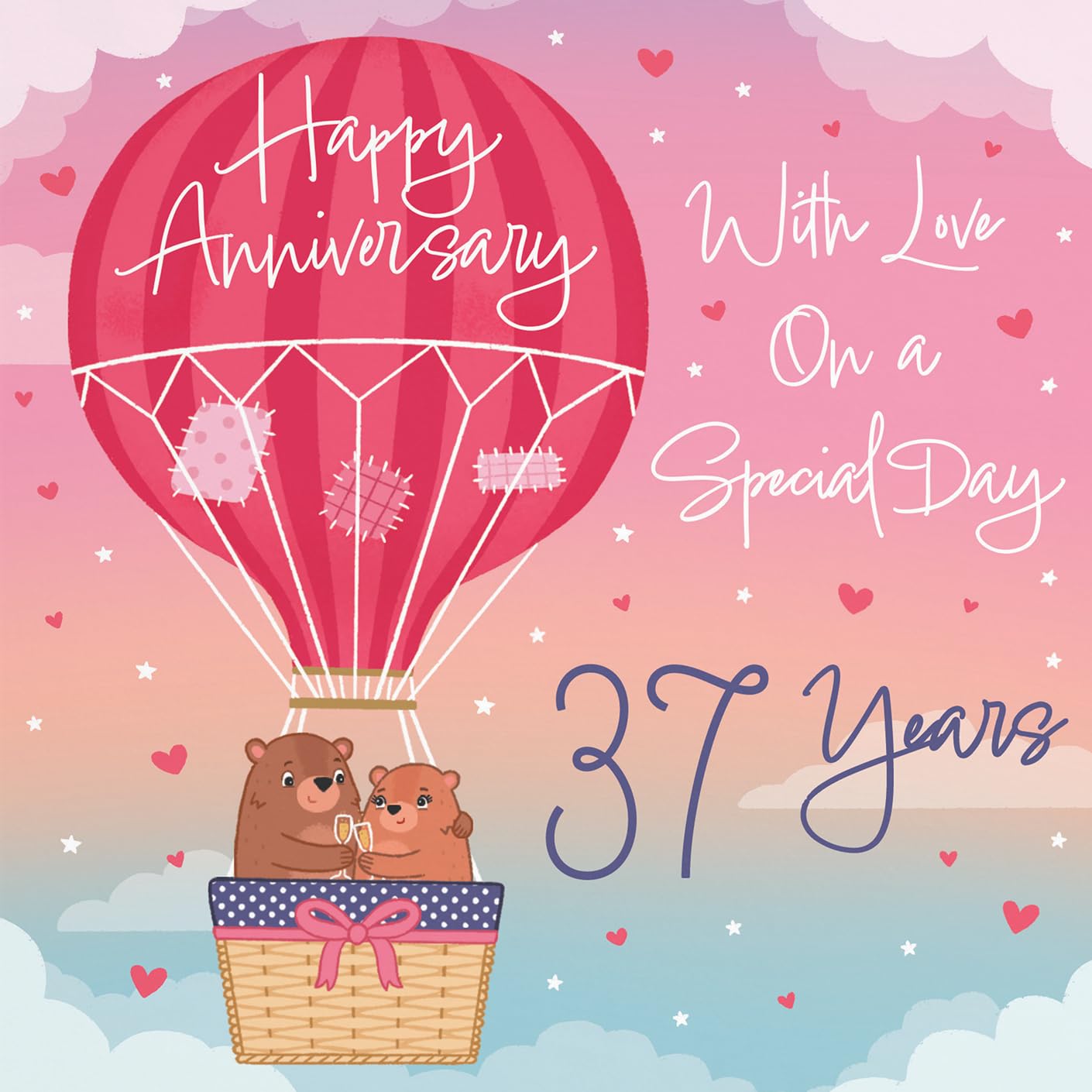 Hunts England, Hot Air Balloon 37th Anniversary Card For Him/Her, Cute Bears Collection - Image 2