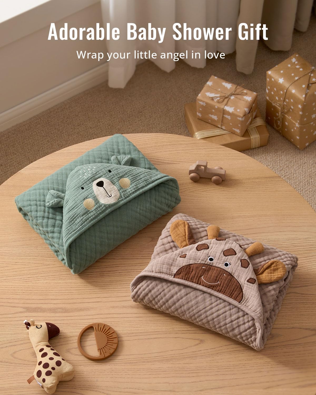 Blissful Diary Asciugamano da bagno in mussola con cappuccio per bambini, confezione da 2, morbido e assorbente, per neonati e bambini piccoli, unisex, regalo per neonati, elementi essenziali per