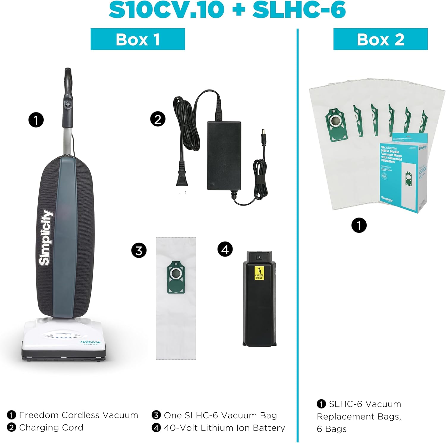 Contents of the Simplicity Lightweight Cordless Freedom Vacuum