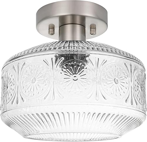 Miniatura 13 de DSMJFU - Lámpara de techo semiempotrada, lámpara de techo pequeña vintage, accesorio de iluminación de pasillo de vidrio grueso, lámpara de montaje