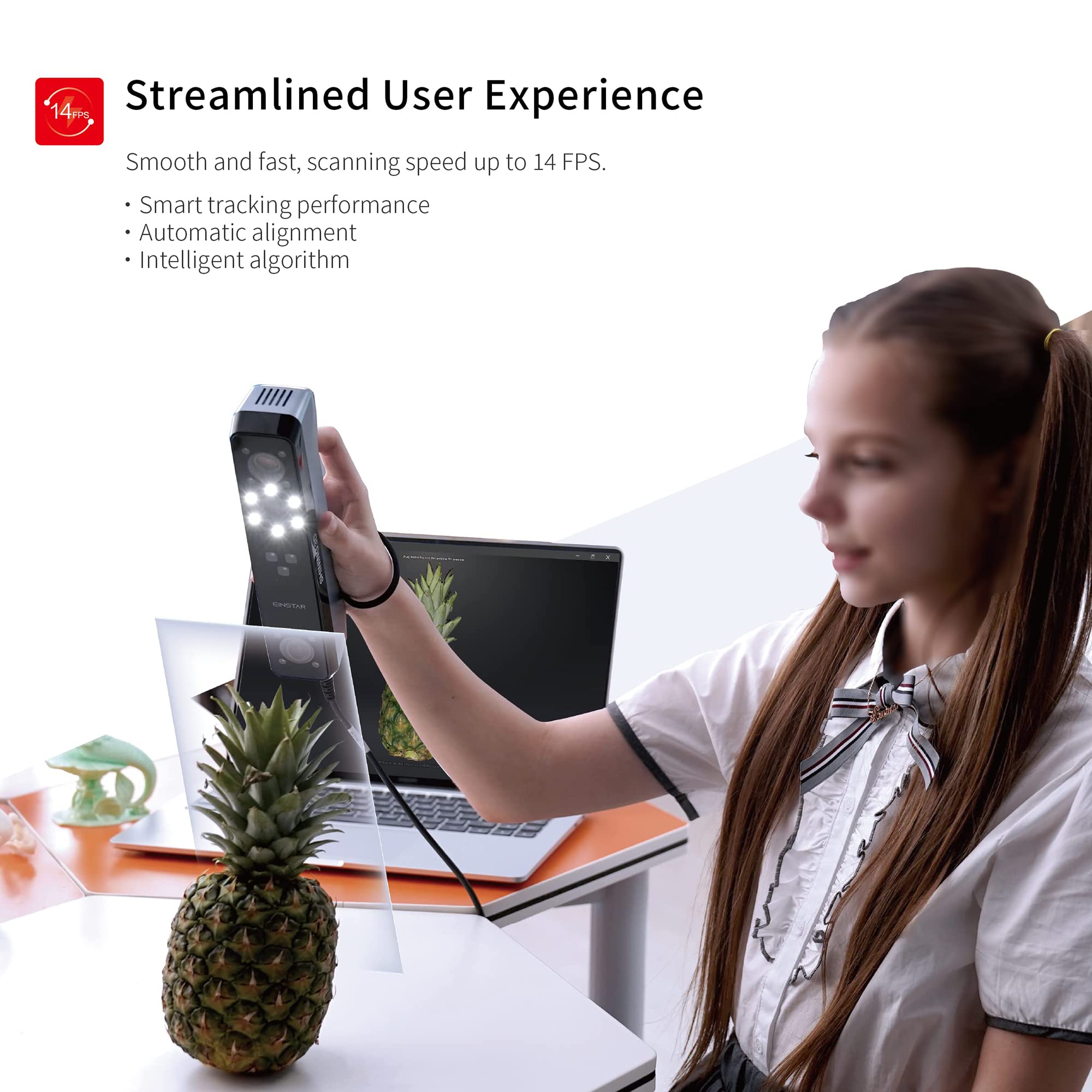 Scanner 3D a raggi infrarossi con fotocamera RGB, risoluzione 0,1 mm, velocità di scansione 14FPS, supporta la scansione di capelli e corpo
