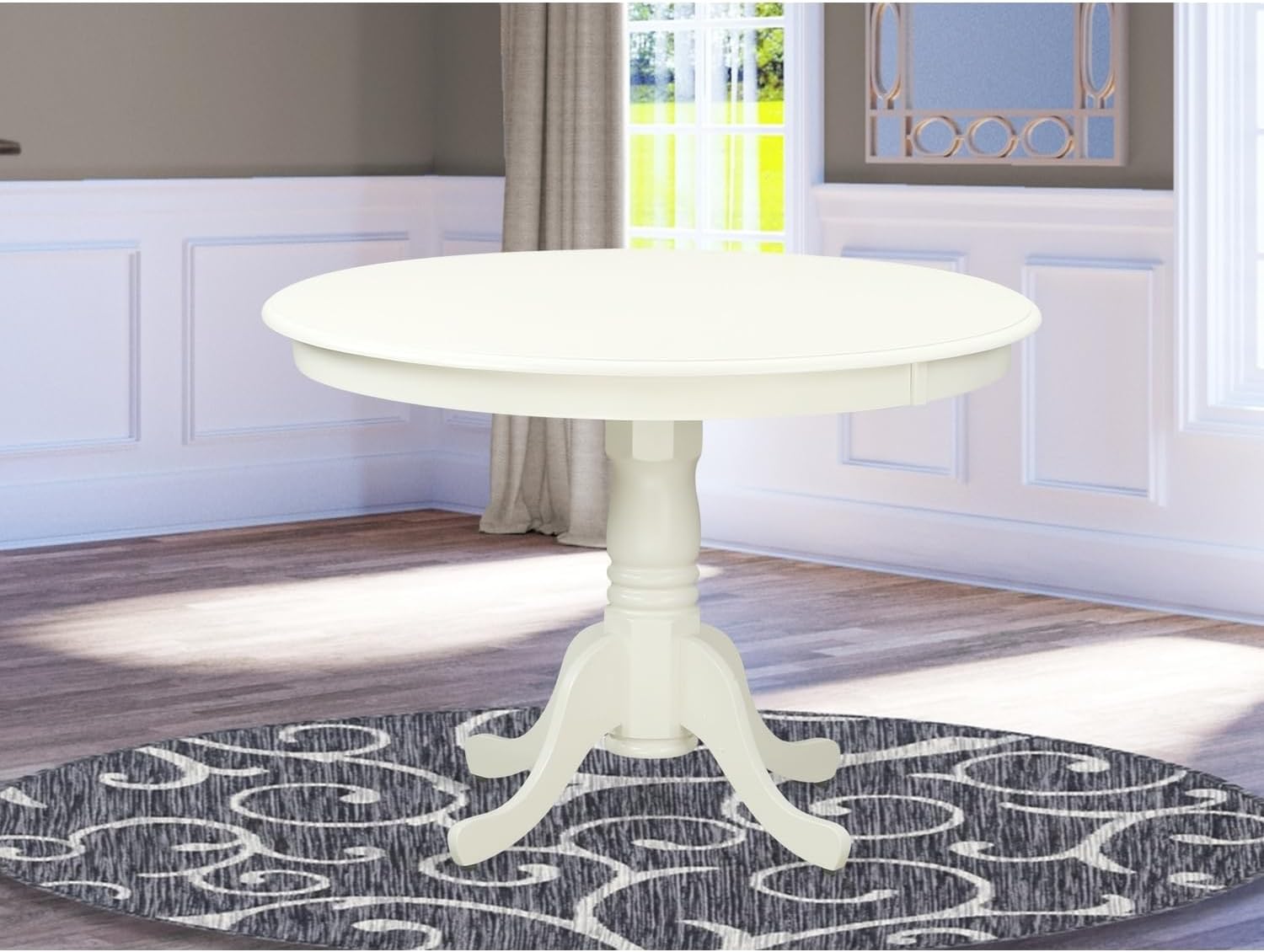 HomeStock Round Wood Dining Table - Sturdy Kitchen Table for Small Spaces Bright Linen White/42-Inch Without Dropleaf