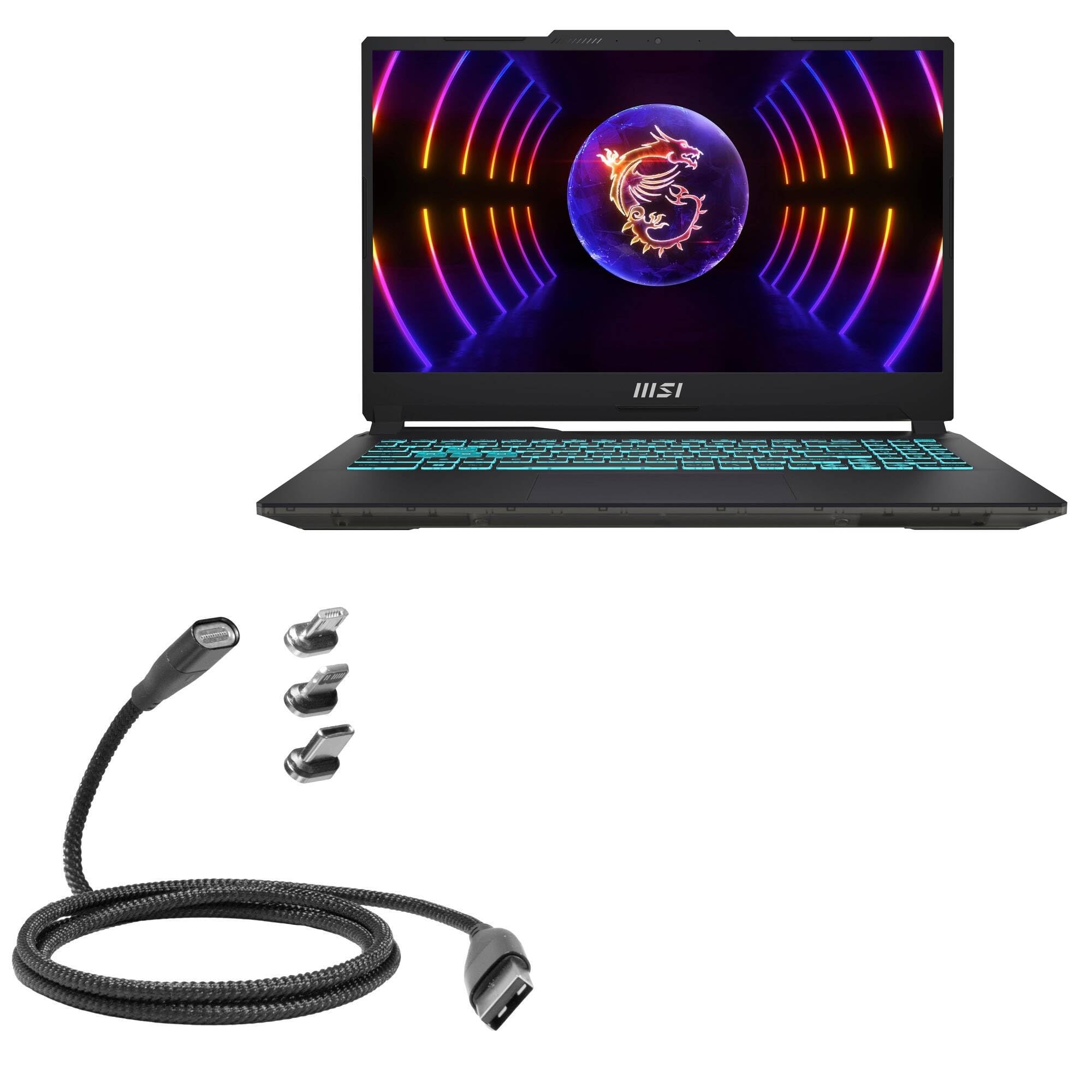 BoxWave Cable Compatible with MSI Cyborg 15 A12VE-046US - MagnetoSnap PD AllCharge Cable (100W), Magnet Charging Braided USB Type-C Micro - Jet Black