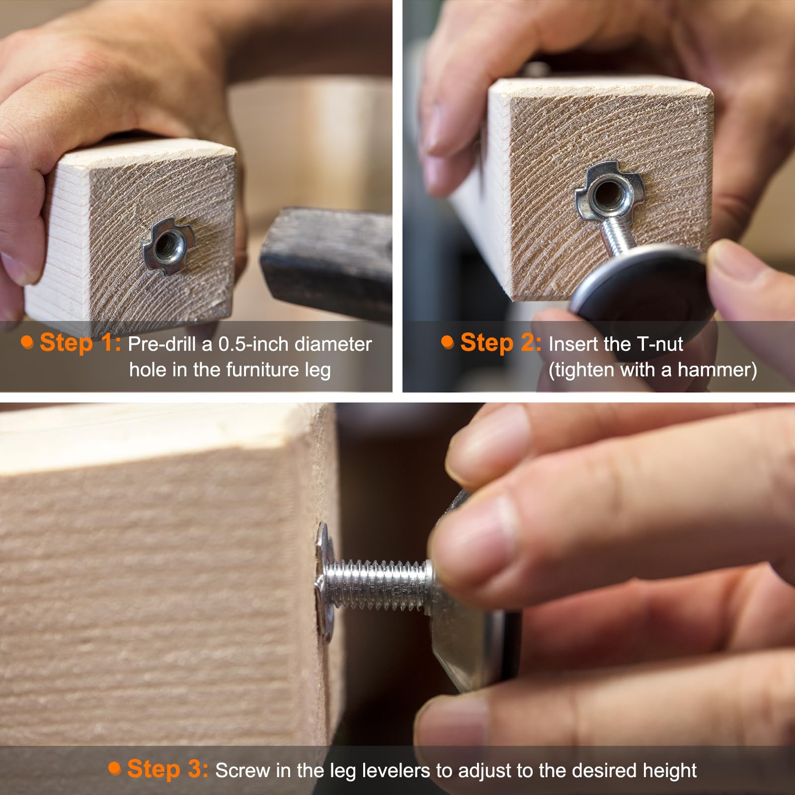 sourcing map Möbel-Nivellierer, M8 x 80 x 50 mm, Nylon, Universal-Nivellierfüße, verstellbare drehbare Tischfüße für Möbel, Werkstatt, Maschinen, Ausrüstung, 4 Stück