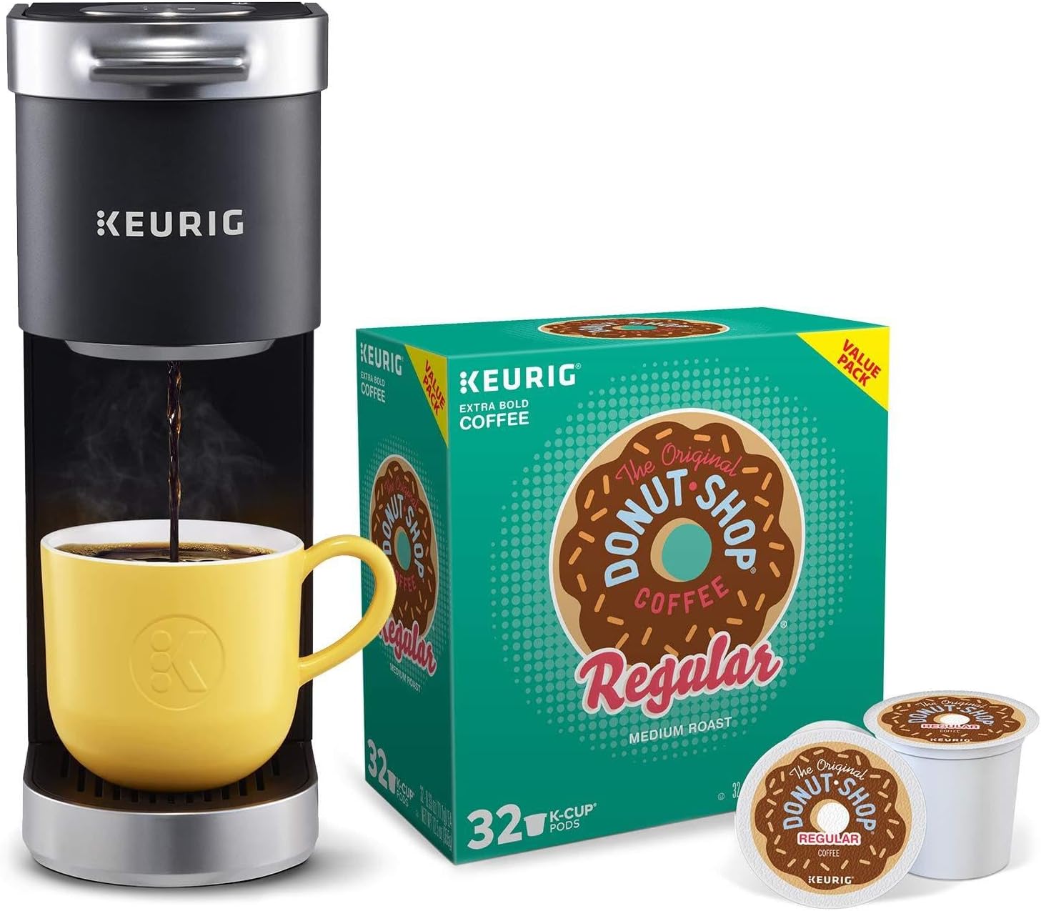 Keurig K-Mini Plus Single Serve Coffee Maker with Donut Shop Coffee Pods, 32 count