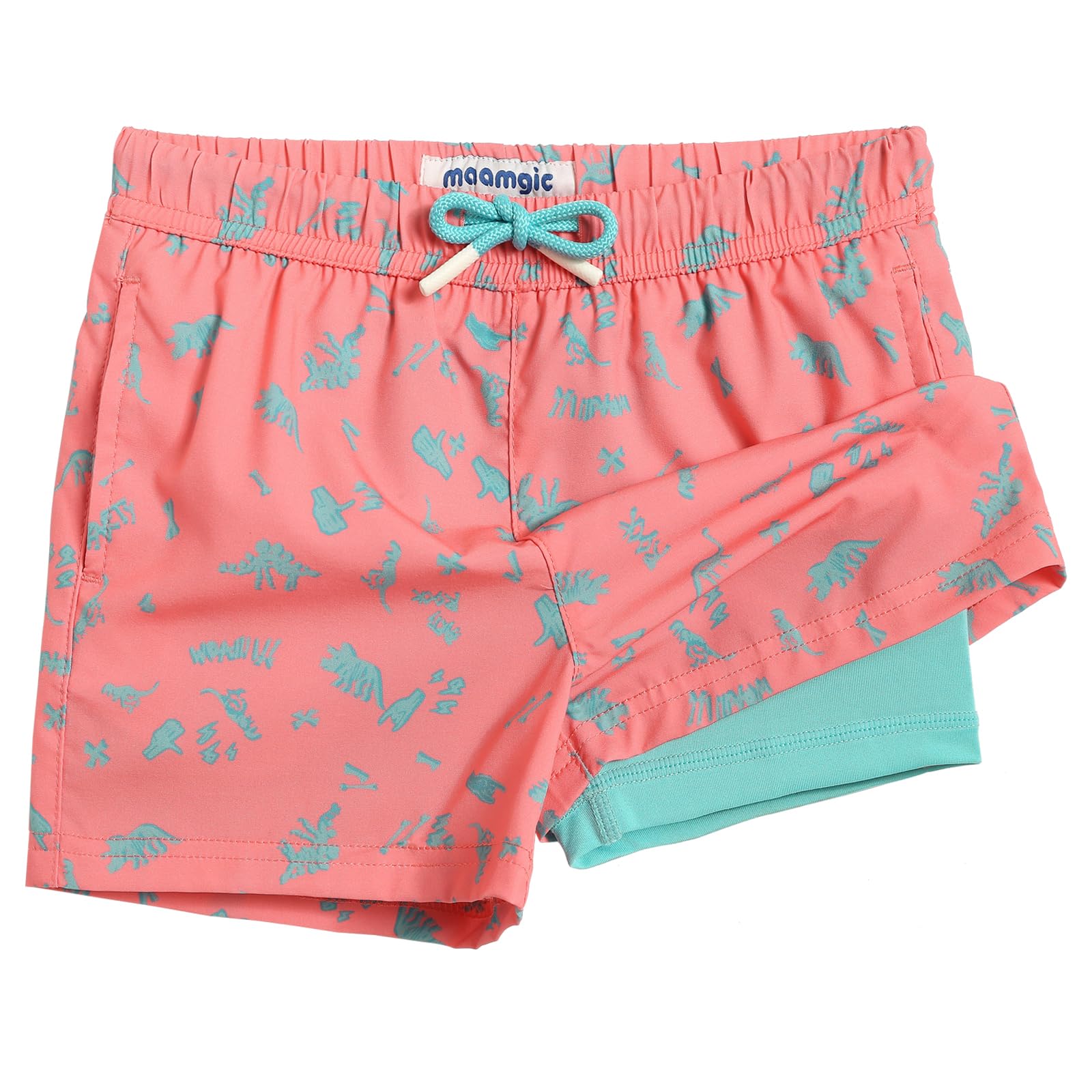 maamgic Boys Swim Trunks with Compression Liner Toddler Stretch Swim Shorts