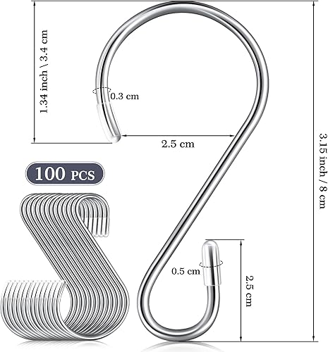 Miniatura 2 de 100 ganchos de acero inoxidable en forma de S de 3.15 pulgadas, ganchos de metal para colgar, ganchos de cortina para ollas, sartenes, tazas,