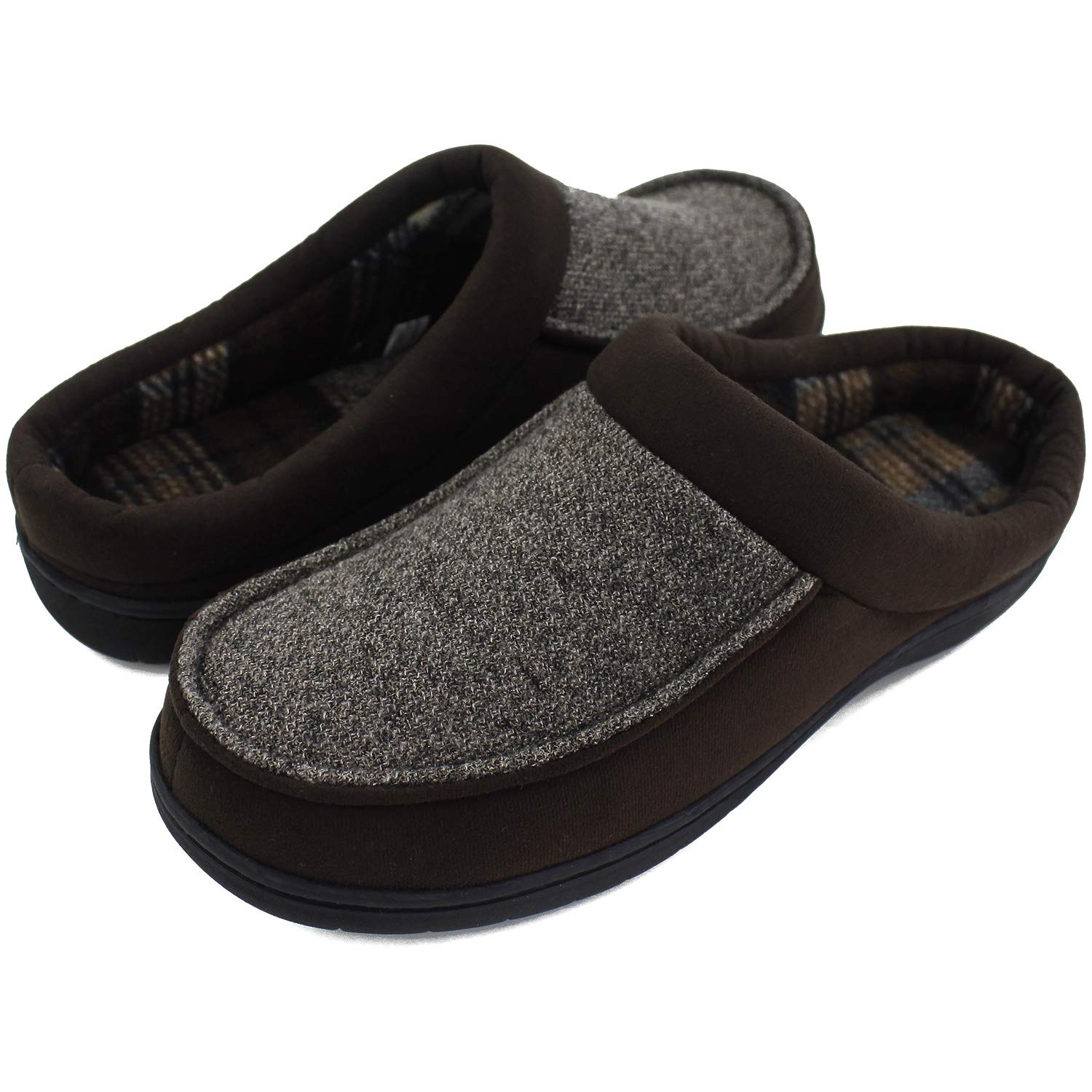 Photo 1 of WALKFUN Lightweight Warm House Slippers for Men Memory Foam Full Toe Comfortable Indoor Slip on Soft Slides Sandals for Bedroom Home Outdoor, Size10-11 Brown