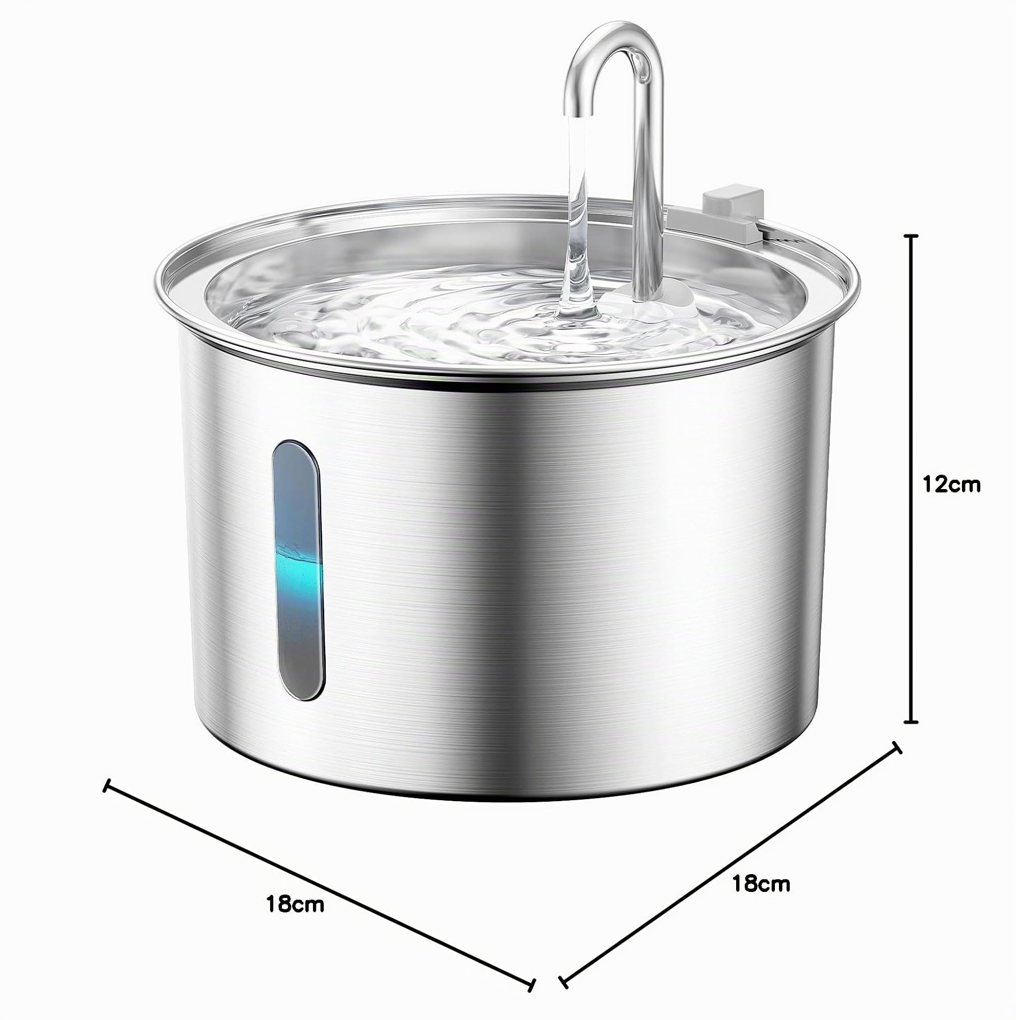 oneisall Fuente de agua potable para gatos, diseño de fuente para gatos de hierro fundido de acero de 2 L, fuente de agua para mascotas ultra silenciosa con paquete de 3 filtros, cuenco de agua para