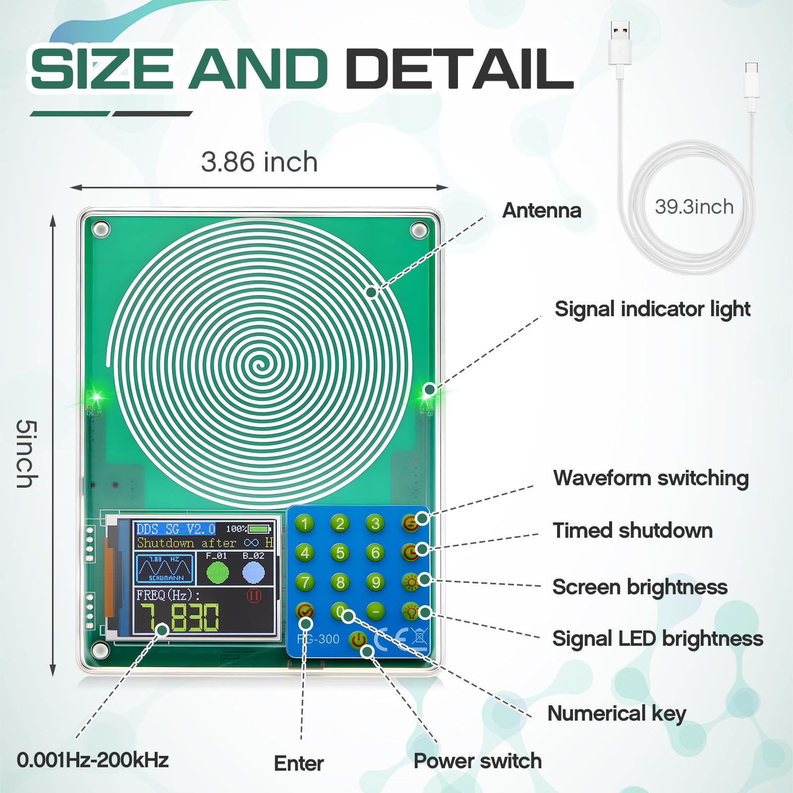 Relaxweex Generador de resonancia de onda sinusoidal Schumann ajustable de 0,1 Hz-200000 Hz, generador de frecuencia ultra baja, máquina de frecuencia de sonido con USB y caja acrílica magnética
