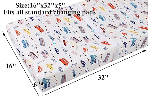Miniatura 3 de Juego de 3 fundas para cambiador, tejido de punto ultra suave para bebés, niños y niñas, cohete satélitecocheautobús