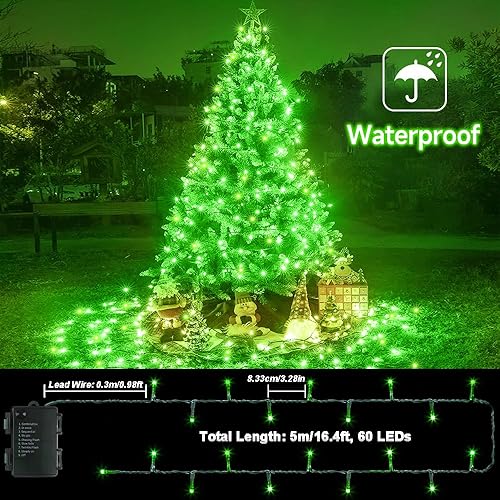 Miniatura 2 de Paquete de 120 luces LED de árbol de Navidad de 32.8 pies cada una, funciona con pilas, para interiores y exteriores, con temporizador, 8 modos,