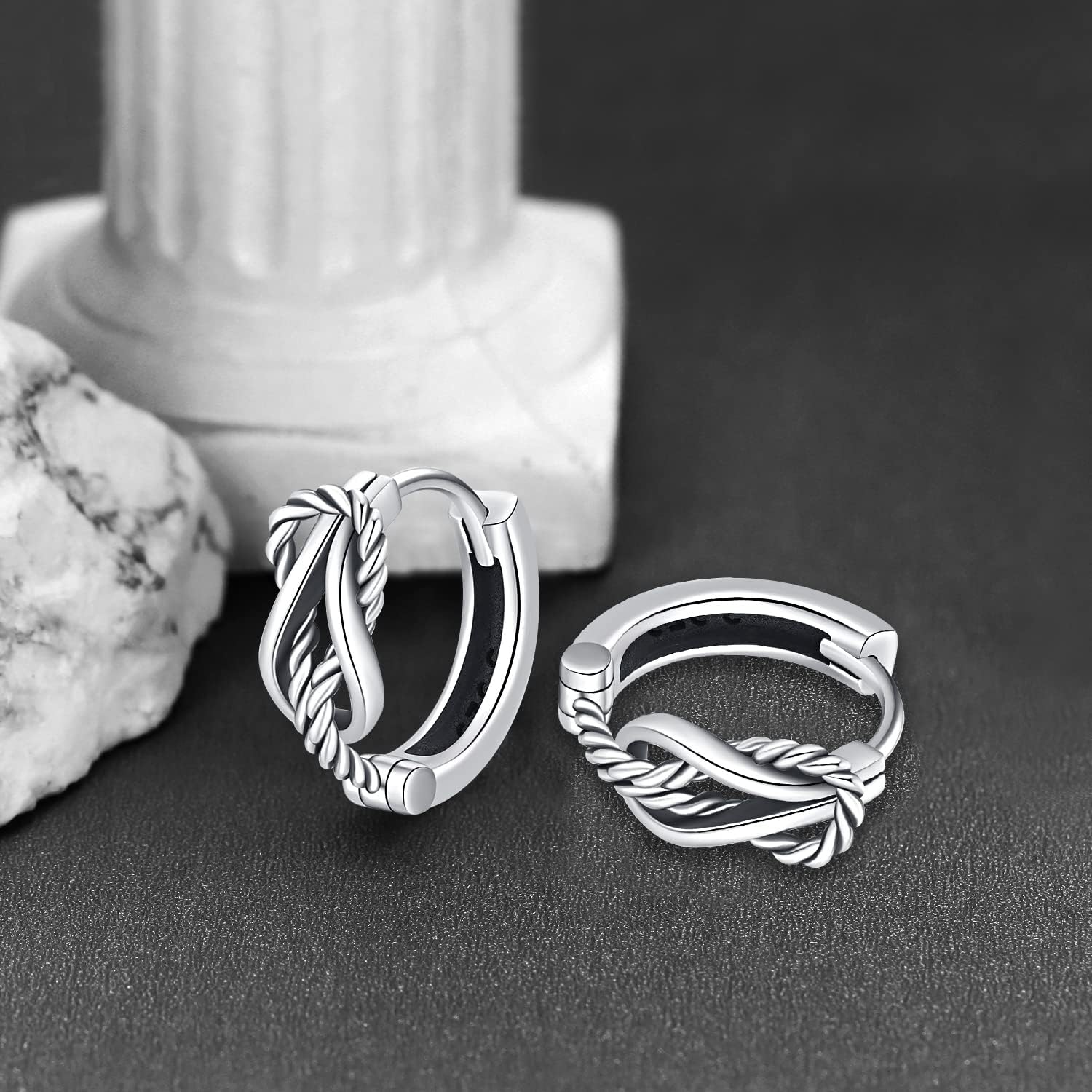 Odinstone 925 Sterling Silver Norse Viking Runes Hoop Earring Celtic Knot Earrings for Men Women Hypoallergenic Huggie Hoops Jewelry Gift - Image 2