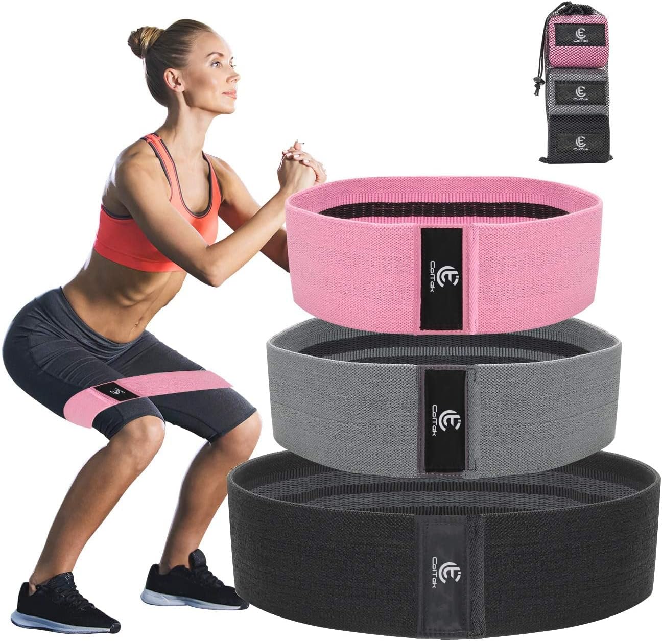 3 PACK Resistance Bands, Women Men Heavy Elastic Workout Bands, Anti Slip Circle Fitness Band for Legs, Butt, Squat, Glutes, Hip, Thigh, Colour in Black, Pink, Grey (2019 Upgrade)