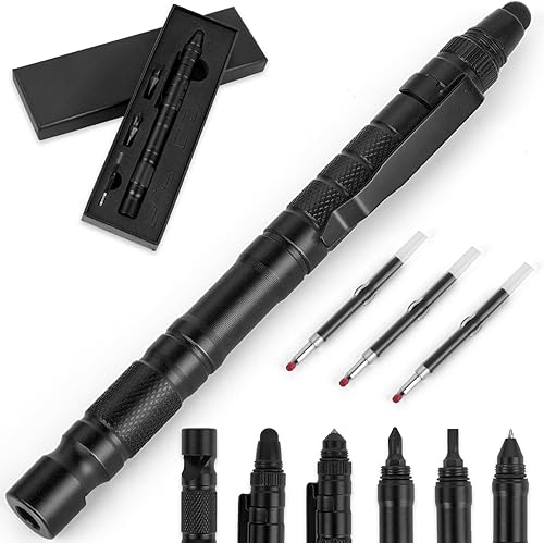 Lápiz capacitivo multiherramienta, regalos para él, accesorios geniales para hombres, bolígrafo de supervivencia EDC Gear Survival Pen, regalos de