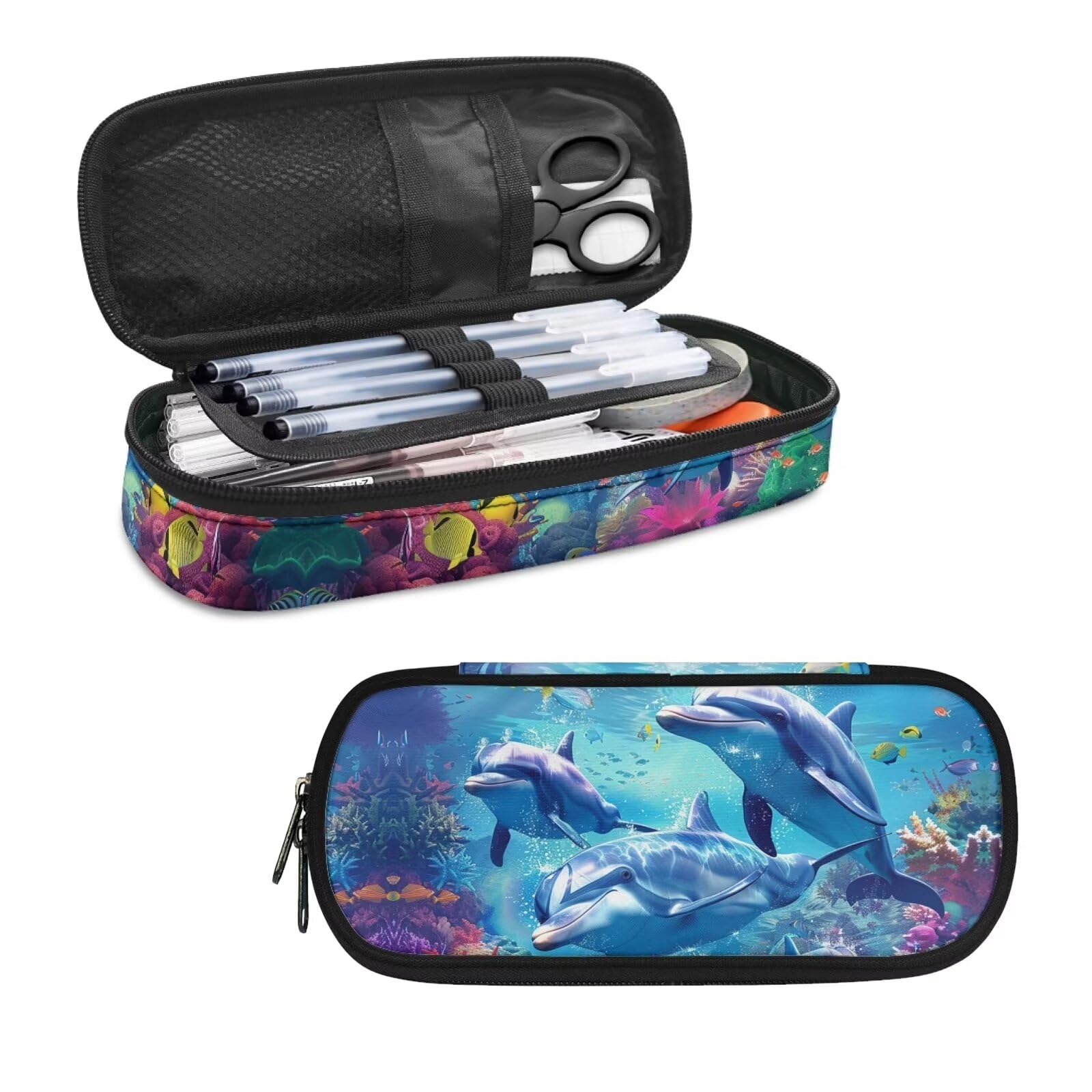 Dolphin Pencil Case Kids Pen Holder for Girls Zipper Pencil Bag Stationery Organzier Storage Pouch with Compartment for Teen Girls Boys Teacher Student Women School Classroom