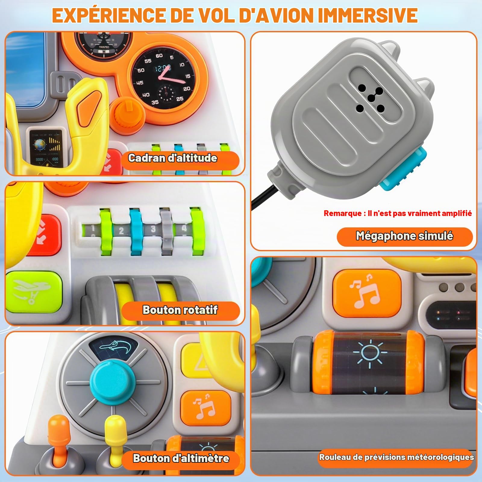 elzle Tableau de Bord de Pilotage Interactif, Jouet Avion 3+ Ans | Poste de Pilotage avec Lumières et Sons, pour Garçons et Filles, Cadeau Anniversaire Enfant