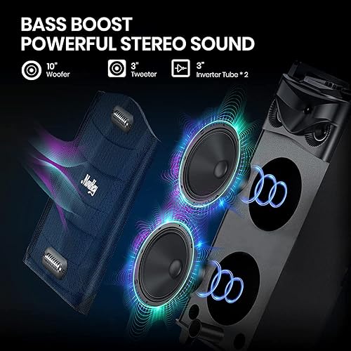 Miniatura 2 de Moukey Máquina de karaoke sistema PA de subwoofer doble para fiesta altavoz Bluetooth portátil con 2 micrófonos inalámbricos luces de discoteca y