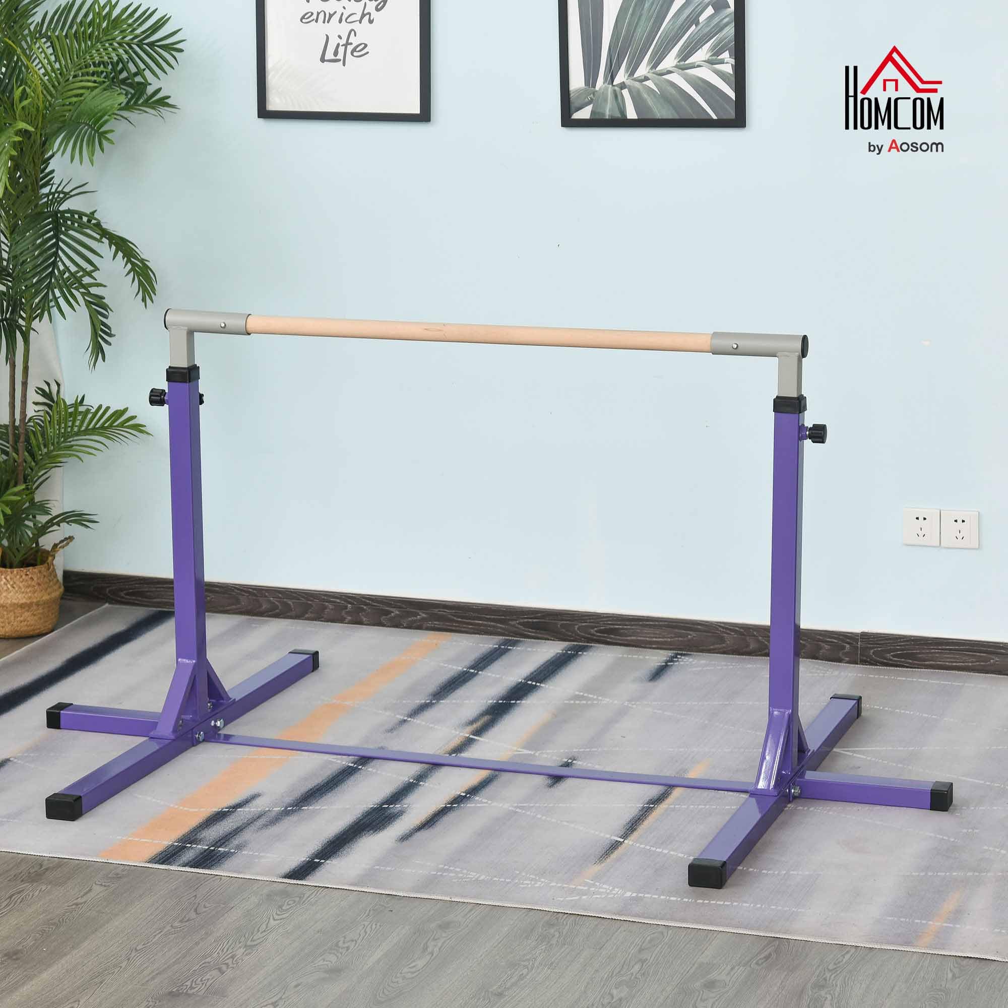 Barra Orizzontale per Ginnastica HOMCOM, Barra Orizzontale Regolabile in Altezza a 13 gradini, Barra Orizzontale in Legno e Robusta Struttura in Acciaio, caricabile Fino a 75 kg, per Bambini da 3 in