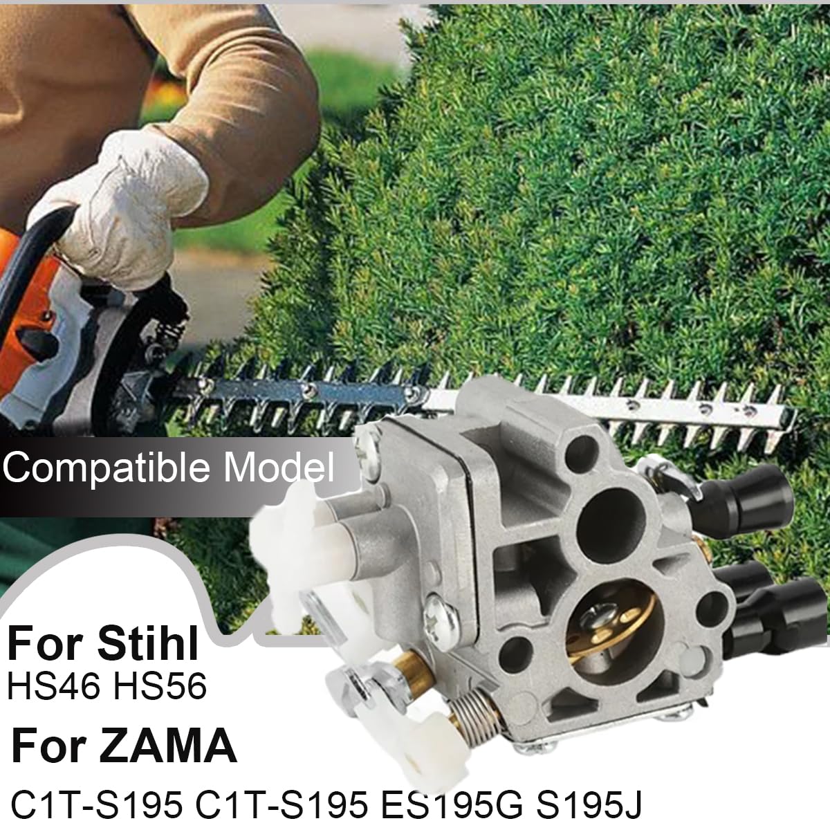 ZAMDOE Vergaser für Stihl HS46 HS56 für ZAMA C1T-S195 C1T-S195E 4242-120-0600 7010-871-0231 Serie Heckenscherenmotor ersetzt Rasentrimmer-Unkrautvernichter, mit Zündkerzen-Kraftstofffilter