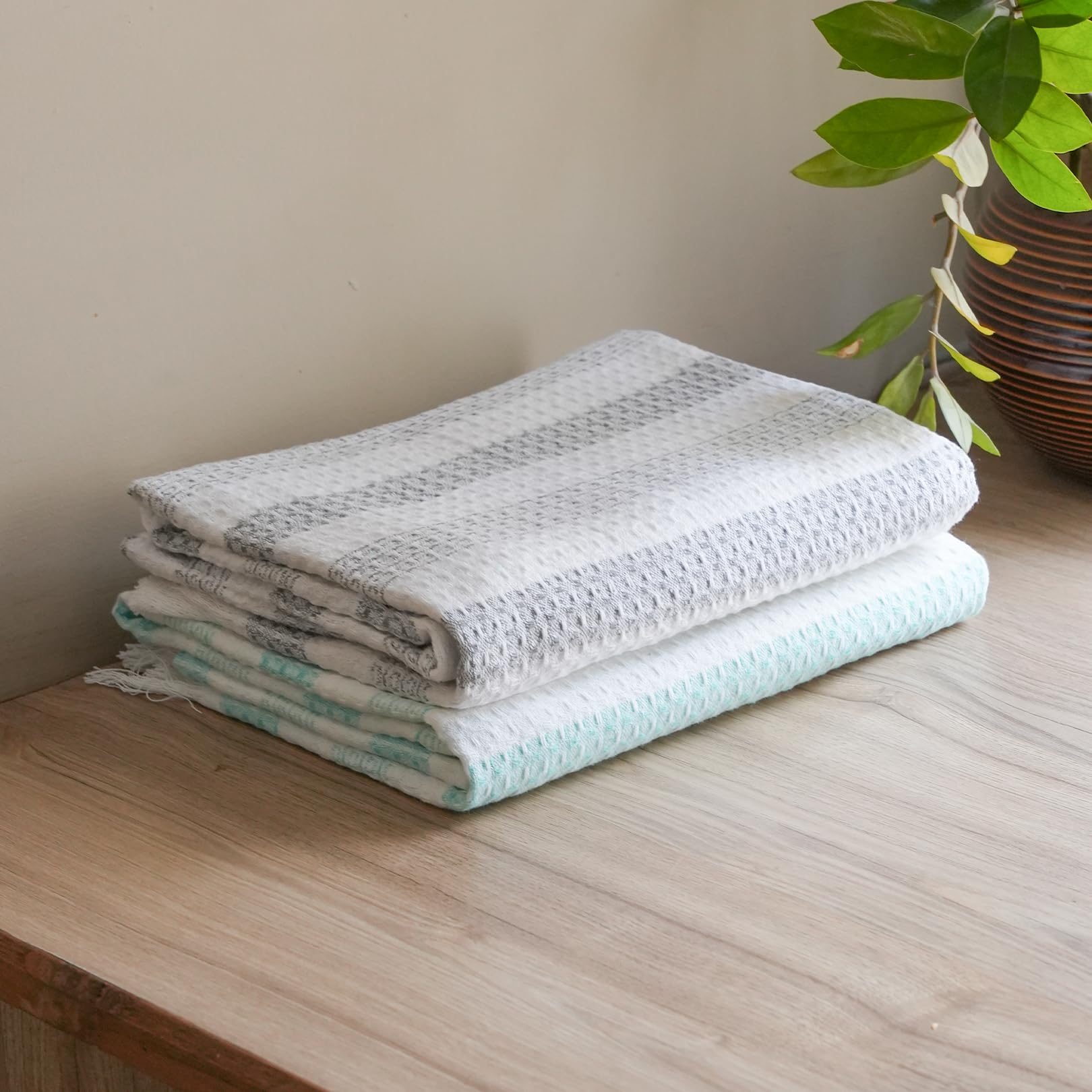 Thirsty Towel by Doctor Towels, 100% Cotton Waffle Bath Towel Pack of 2 | 70 x 140 cm Large Size | Quick Dry & Ultra Soft Cotton Towels for Bath for Men & Women – Blue & Grey