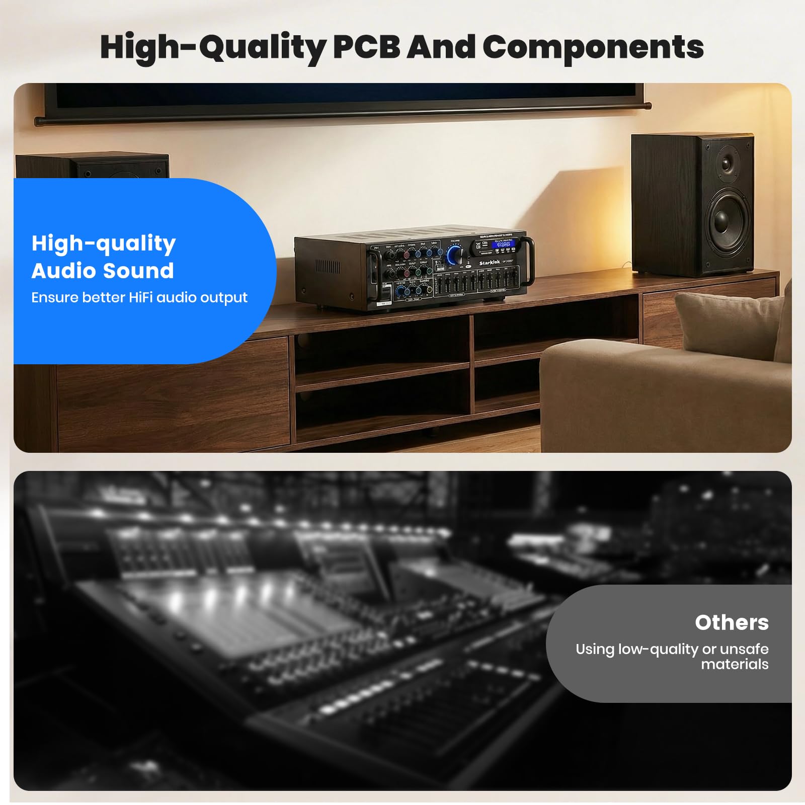 Amplificateur HiFi Stéréo Bluetooth 600W Ampli Bluetooth avec Télécommande | 2 Canaux avec Égaliseur 5 Bandes, Récepteur Audio HiFi, FM USB SD AUX, Amplificateur Audio Karaoké pour Home Studio,AC/DC 12V
