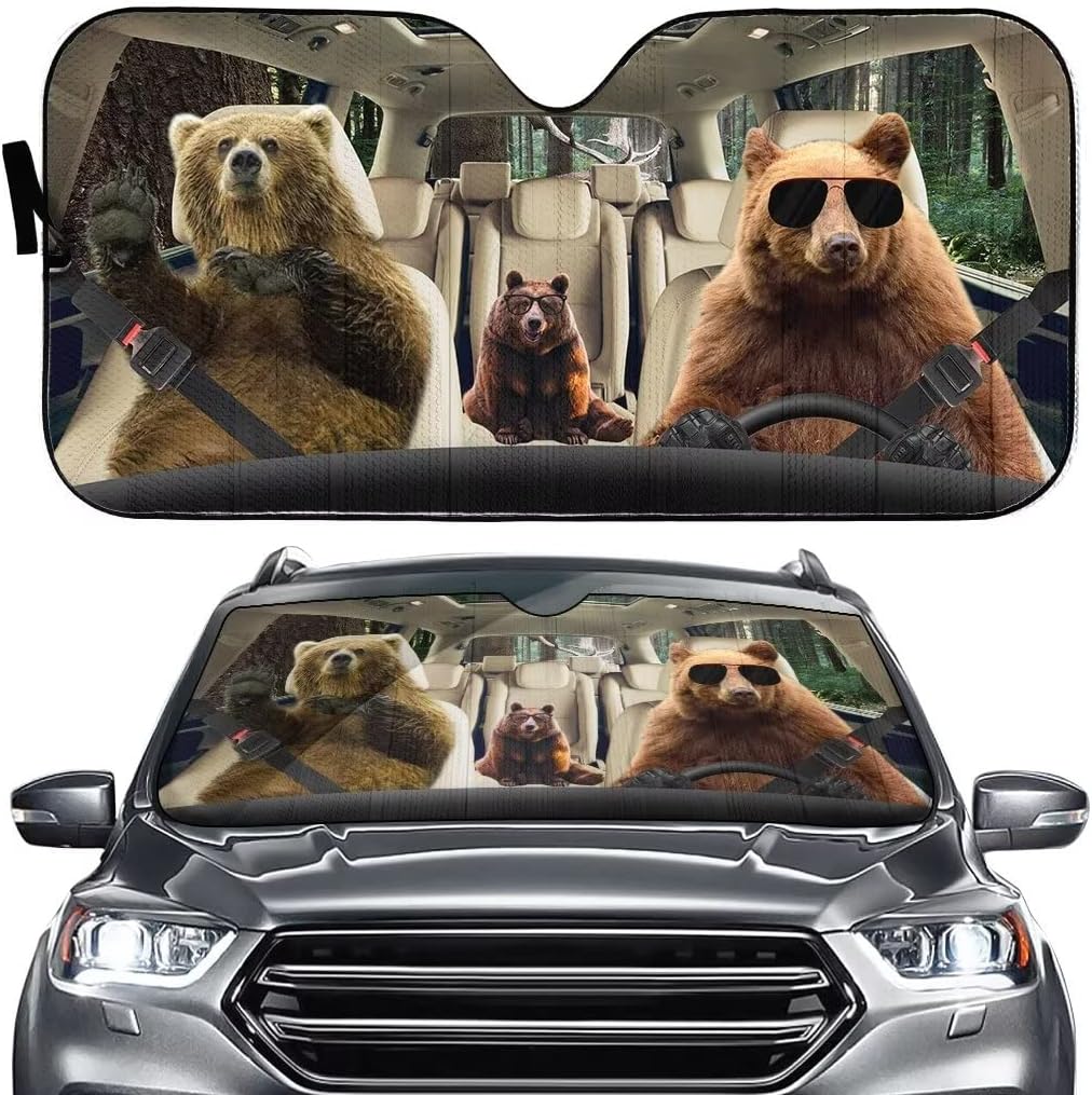 Car Sunshade Bear Driver Car Windshield Sun Shade Foldable Car Windshield Sun Shade Funny Auto Sun Shades 57x27.5 Inches