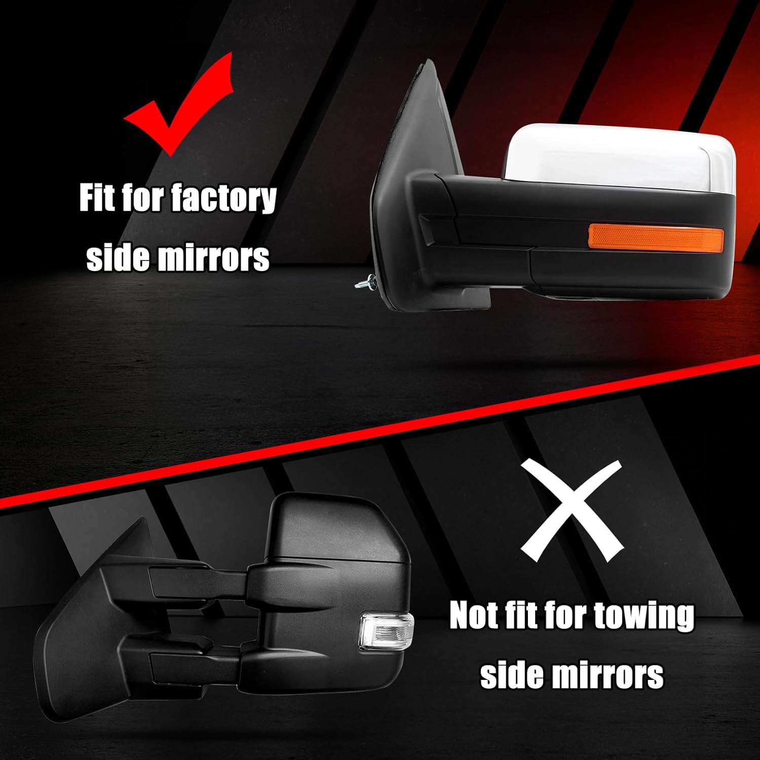 Chrome Top Half Direct Replacement Side Mirror Covers Caps for 2009-2014 Ford F150, Directly Replace Style, Not Sticker Style (Chrome)