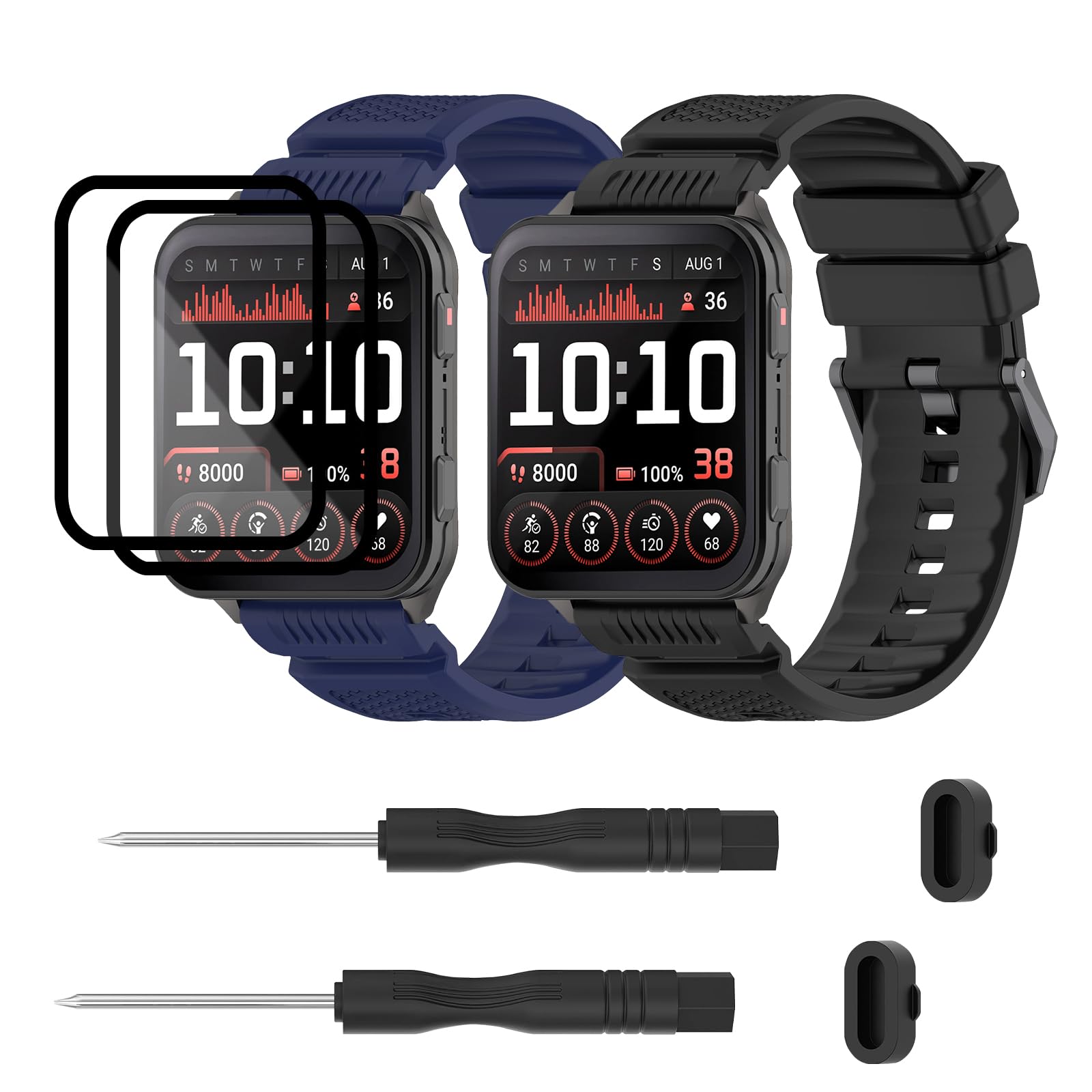 TopPerfekt 2 Pack Straps Compatible for Garmin Venu X1, Soft Silicone Watch Strap, Waterproof Adjustable Sport Replacement Wristbands for Venu X1 Smartwatch for Women and Men (Black/Blue)
