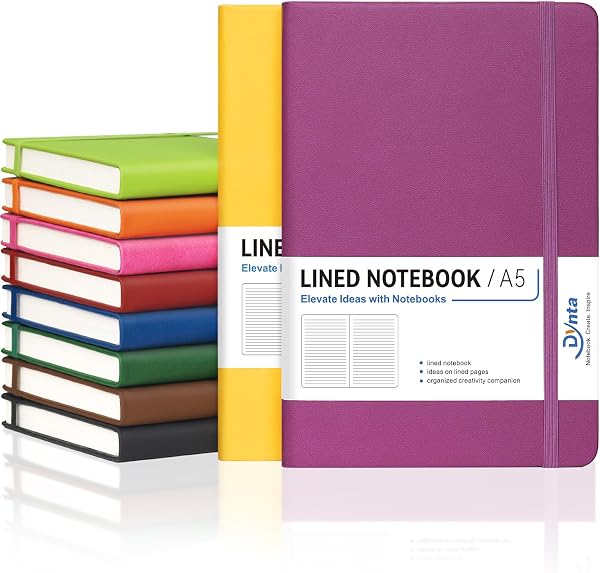 Dynta Hardcover Journals Bulk, 10 Packs A5 Lined Notebooks for Writing 200 Pages/100Sheets, 8.4 x 5.8 inch, 10 Colors Cl