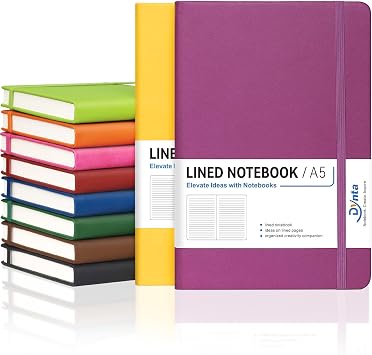 Dynta Hardcover Journals Bulk, 10 Packs A5 Lined Notebooks for Writing | 200 Pages/100Sheets, 8.4 x 5.8 inch, 10 Colors Classic Ruled Notebook for Work/Note Taking/College