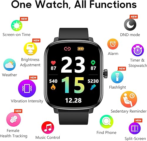 Miniatura 6 de Popglory Reloj inteligente, reloj inteligente de 1.69 pulgadas con presión arterial, monitor de oxígeno en sangre, monitor de actividad física con