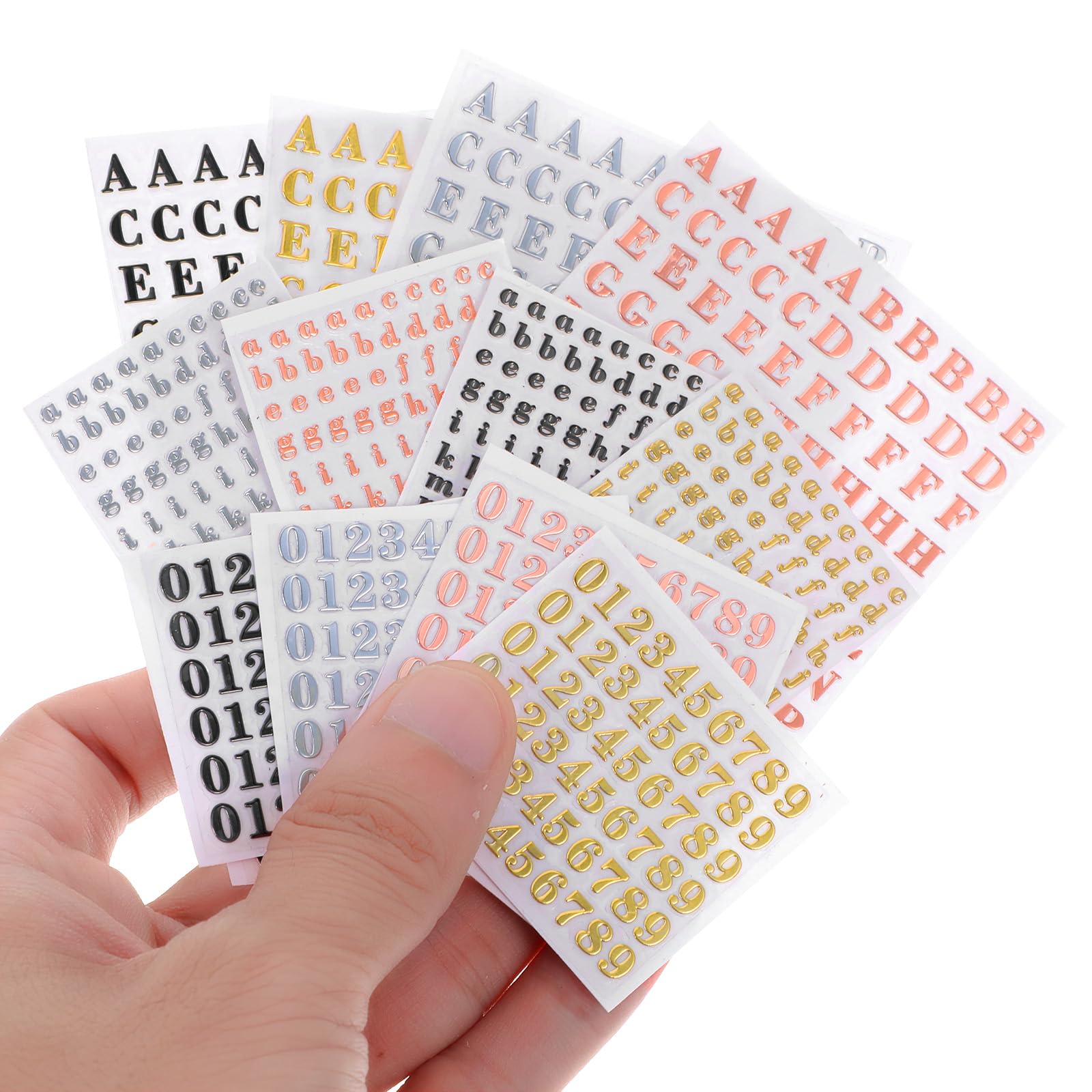 12Sheets Small Letter Stickers, 0.1-0.2'' Mini Alphabet Stickers Self-Adhesive Epoxy Tiny Number Letter Stickers, Letter Stickers Small Decals for Scrapbooking Nails Manicure DIY Crafts (4Colors)