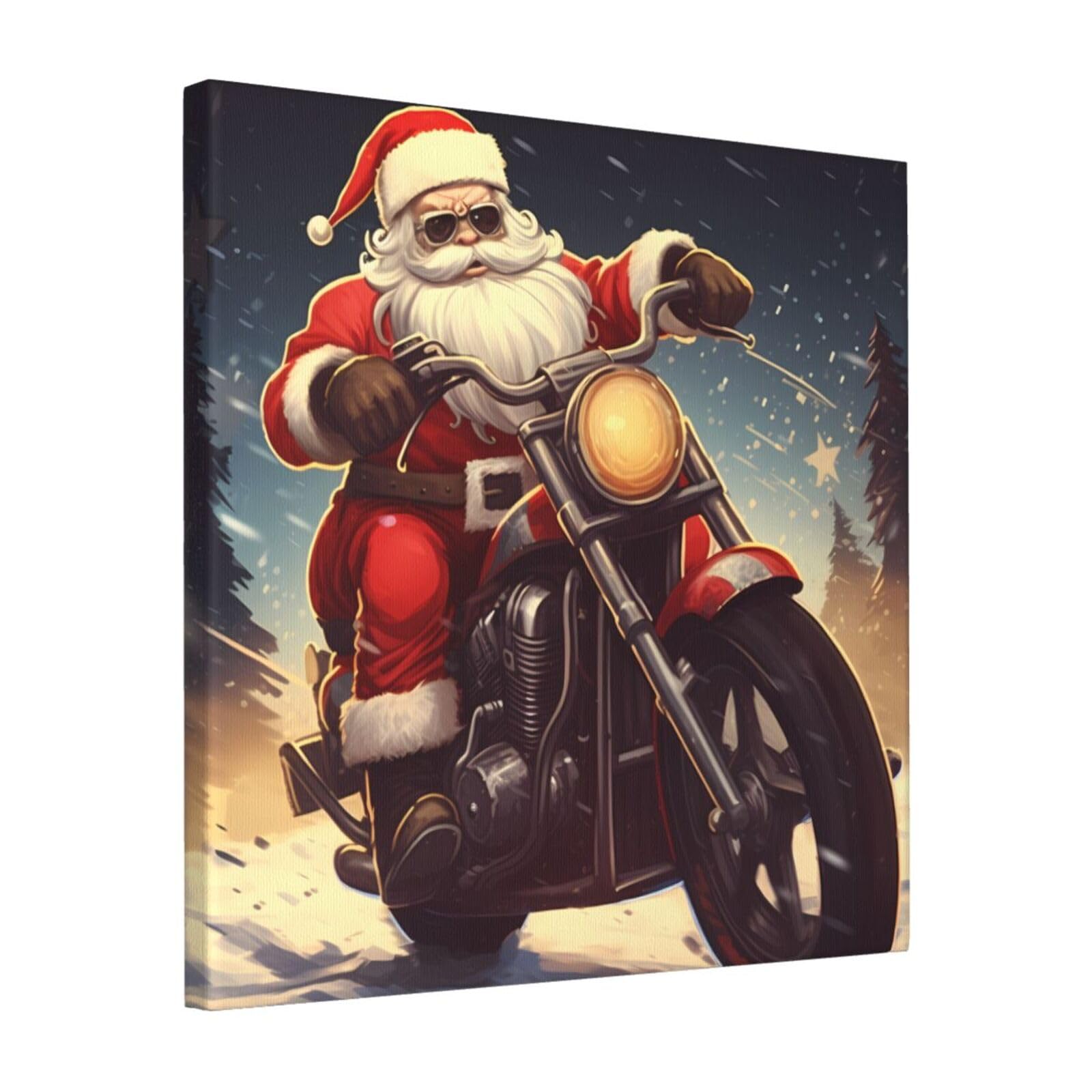 FodPand Santa Claus Biker Riding Canvas Wall Art for Living Room Wall Decor 16"x16" Modern Artwork Painting Pictures Hanging Canvas Prints Aesthetic Wall Art for Bedroom Bathroom Office Wallart Decor