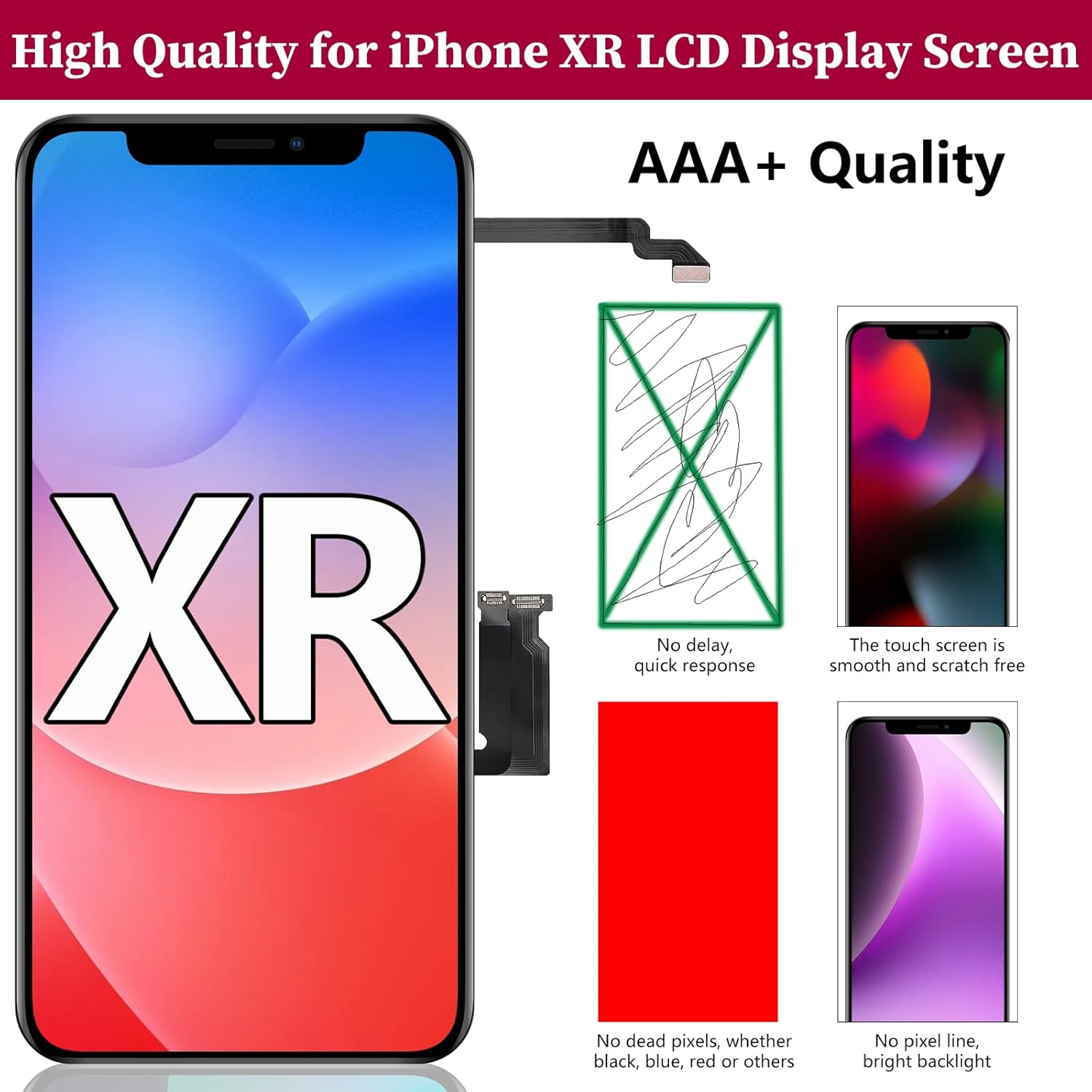 for iPhone XR Screen Replacement Kit with Earpiece Speaker Flex Cable and Proximity Sensor 3D Touch FHD Incell LCD Display Digitizer Full Assembly with Repair Tool A1984 A2105 A2106 A2108 6.1 inch