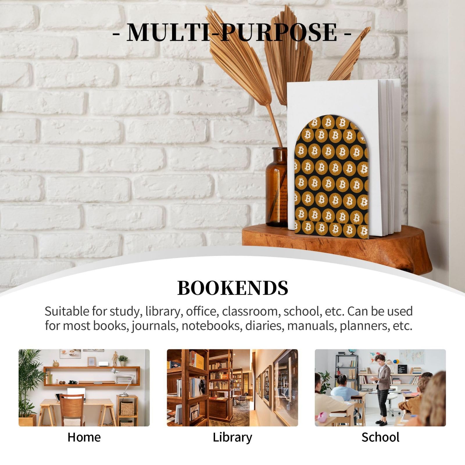 Amazon.com: Large Size Decorative Office Bookends Original-Bitcoin-Logo- Symbol Shelf Decor Desk Book Holder Bookstands : Home & Kitchen